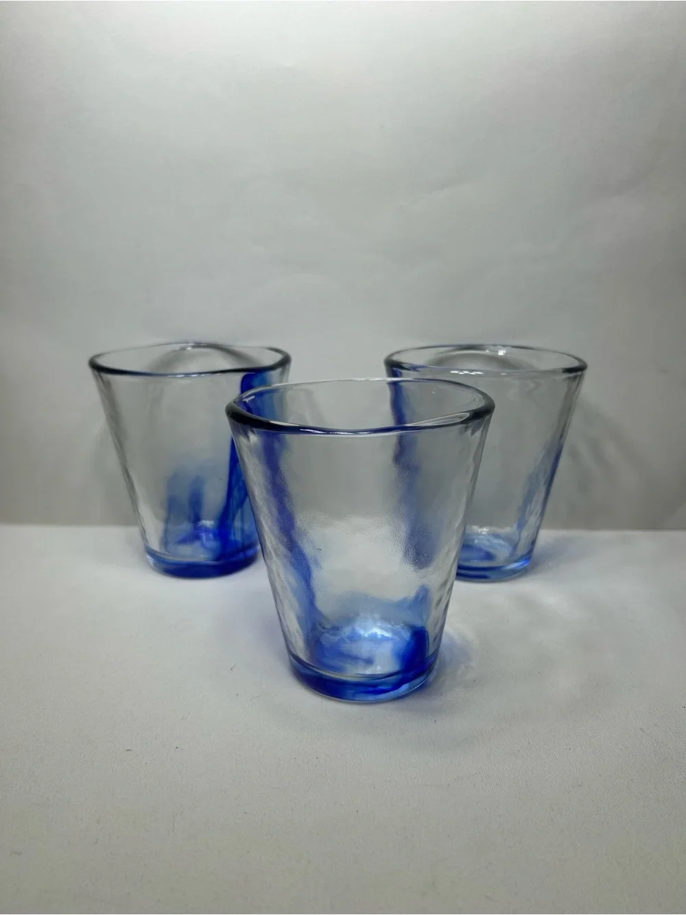 Set of 3 Bormioli Rocco Murano Cobalt Blue Swirl Tumblers Drinking Glasses